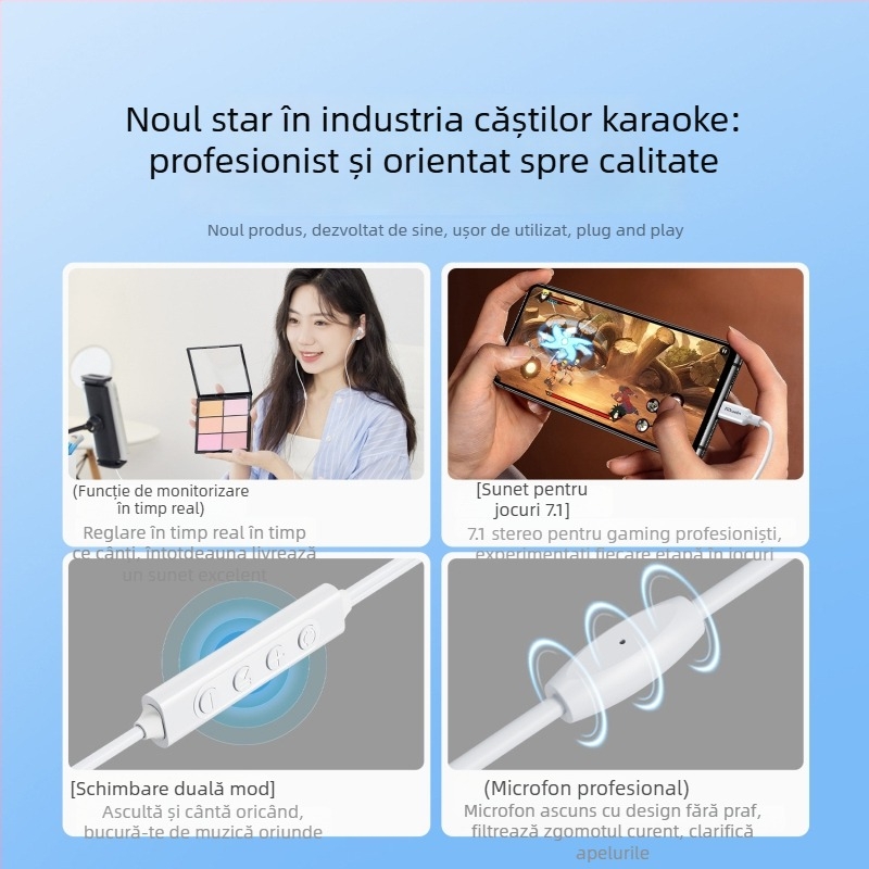 riksoin Sk01 Căști in-ear cu fir, sunet 7.1 canale, microfon cu anulare a zgomotului și control inline, Android compatibile, cablu de 1,6 m