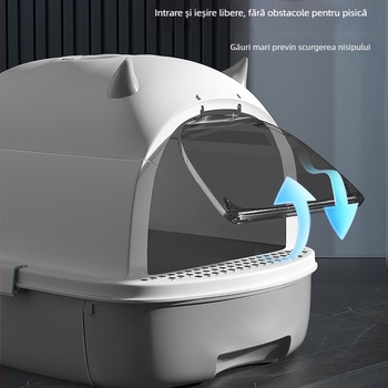 Cutie de nisip pentru pisici, sertar, design Diavol mic desen animat, închis, PP material, controlul mirosurilor