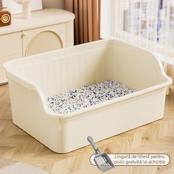 Cutie de nisip pentru pisici, design semiînchis, material PVC, potrivită pisicilor