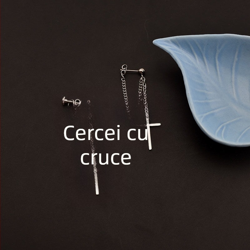 Cercei clip-on cu lanț încrucișat, stil coreean, aliaj, placare electroplată, model W16/W17