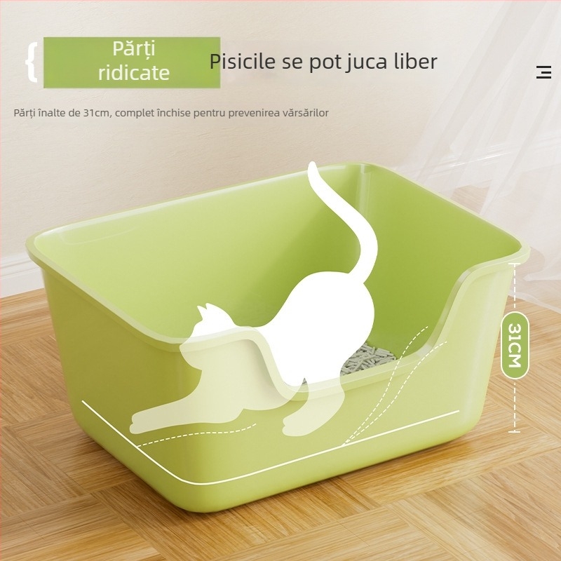 Vas de nisip pentru pisici – pătrat, deschis, material PP, anti-strop, prag redus, pentru pisici