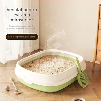 Cutie de nisip pentru pisici din plastic, semiînchis, cu capac și deodorant, include lopată, material PP