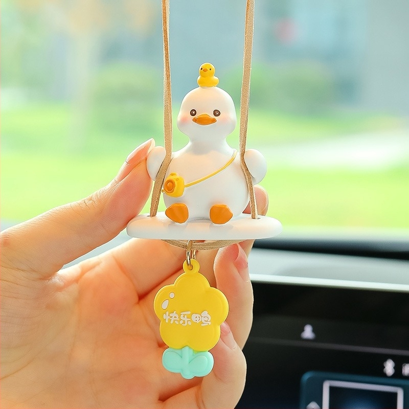 Ornament auto pentru oglinda retrovizoare – rață din rășină, stil desen animat, decor interior