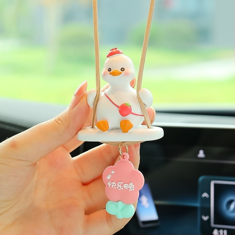 Ornament auto pentru oglinda retrovizoare – rață din rășină, stil desen animat, decor interior