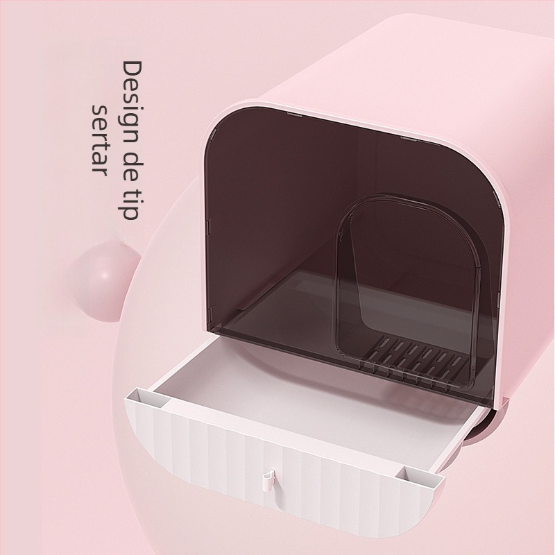 Cutie de nisip pentru pisici, tip sertar, complet închis, anti-stropire, ABS plastic, marca Liangjie Poetry