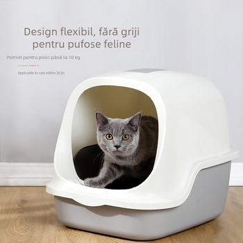 Casetă de nisip pentru pisici, cu capac basculant, protecție împotriva stropilor, complet închis, material PP, Brand Love