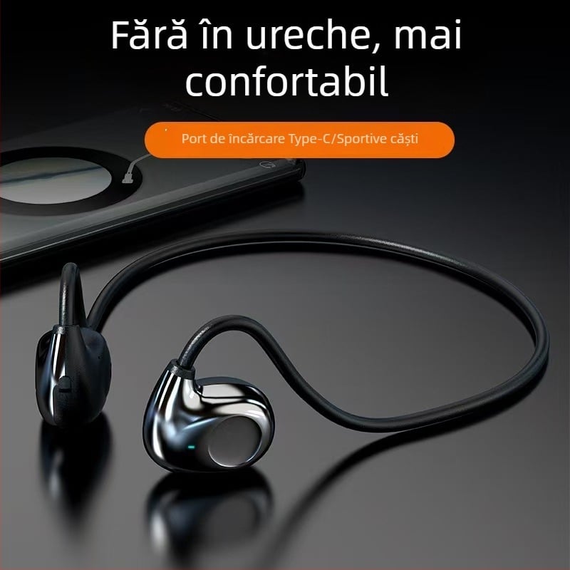 Căști wireless cu conductivitate osoasă F805 – rază Bluetooth 10 m, Bluetooth 5.0, autonomie baterie peste 8 ore, stereo binaural, rezistență la apă zilnică