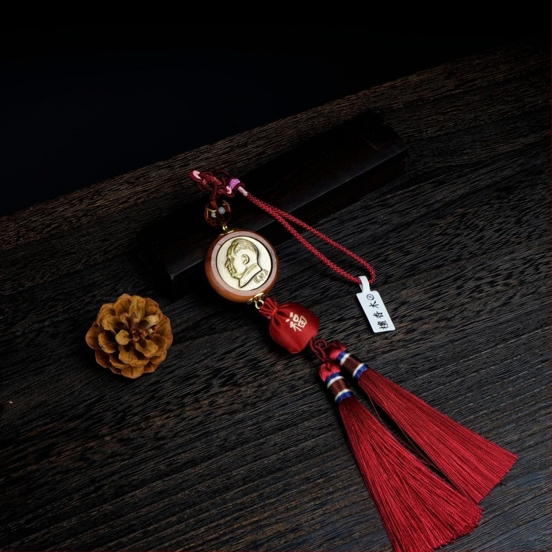 Pandantiv auto din cupru, săculeț cu lemn de santal și broderie din alamă, stil tradițional, decor interior pentru mașină