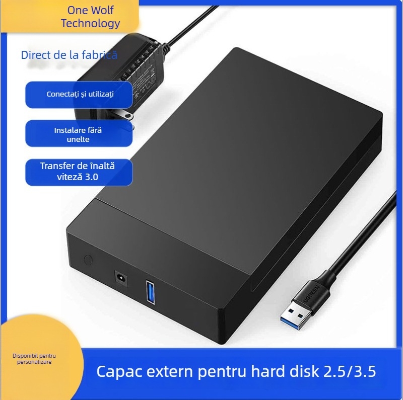 Carcasă externă HDD SATA cu USB 2.0, montaj fără unelte, carcasă ABS, suportă până la 6 TB.