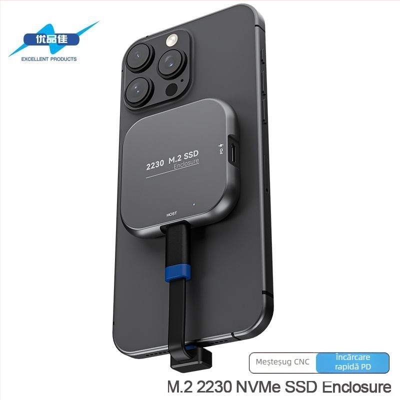 Carcasă externă M.2 NVMe 2230, USB-C 10Gbps, din aluminiu, suportă până la 4TB