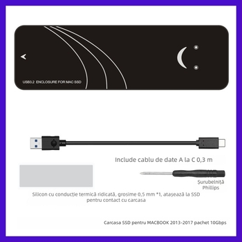 Carcasă SSD pentru MacBook Air/Pro (2013–2017), USB 3.2 Gen2 Type-A, până la 3 TB, model Enc2mac-j31, material PCB