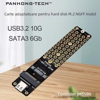 Cardă de extensie M.2 NGFF B-key SATA către USB 3.1 Type-C 10Gbps cu controler JMS580 (Phdk Ph822jl)