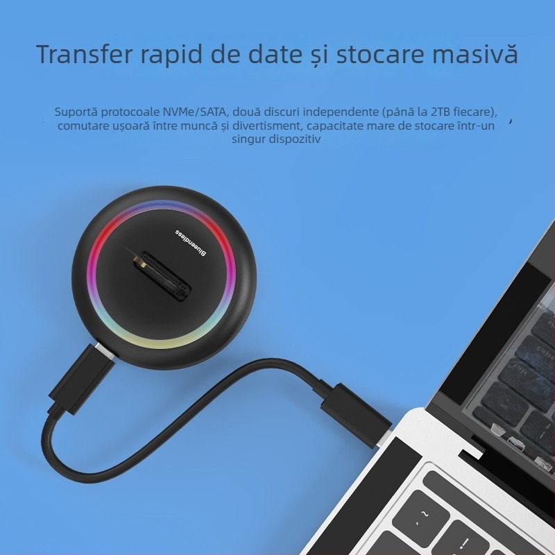 Carcasă SSD M.2 cu dublu protocol NVMe/SATA, USB-C 10Gbps, suport până la 8TB