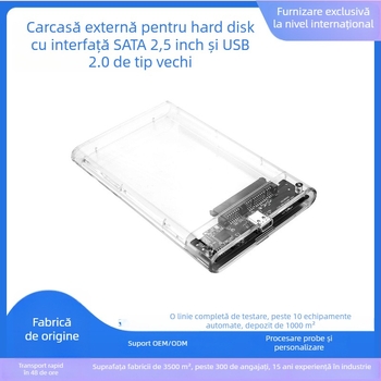 Carcasă pentru hard disk SATA de 2,5 inch, USB 2.0, PC+ABS, Suportă până la 300 GB, Carcasă externă transparentă