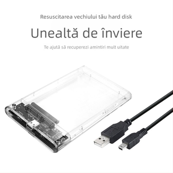 Carcasă pentru hard disk SATA de 2,5 inch, USB 2.0, PC+ABS, Suportă până la 300 GB, Carcasă externă transparentă