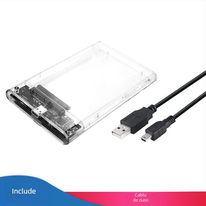 Carcasă pentru hard disk SATA de 2,5 inch, USB 2.0, PC+ABS, Suportă până la 300 GB, Carcasă externă transparentă