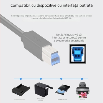 Cablu USB 3.0 pentru imprimantă și copiator, nucleu din cupru pur, înaltă viteză, conector pătrat USB 3.0