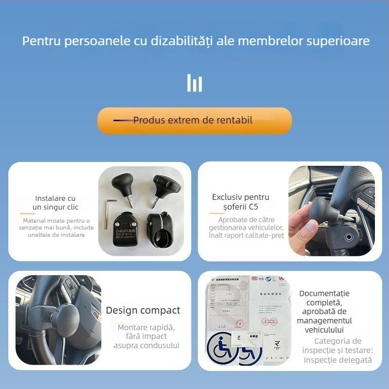 Dispozitiv de asistență pentru volan, pentru persoane cu afectare a membrelor superioare, model C5, marca Nothing.