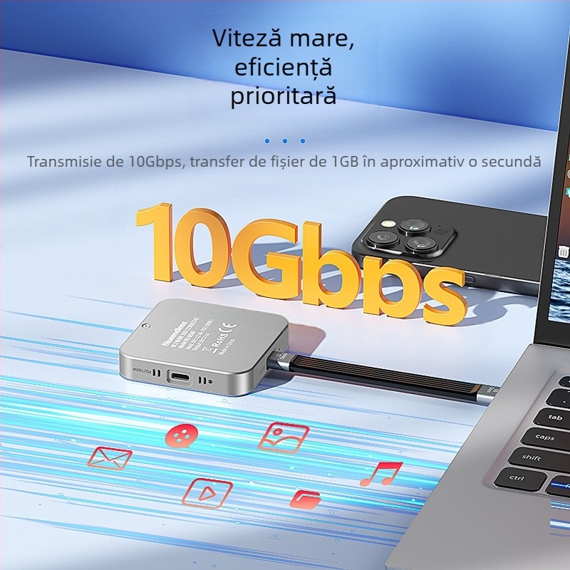 Carcasă M.2 NVMe 2242 cu prindere magnetică, USB-C 10Gbps, până la 2TB, ventilator încorporat, încărcare rapidă PD100W