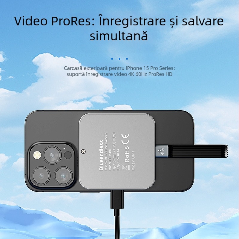 Carcasă M.2 NVMe 2242 cu prindere magnetică, USB-C 10Gbps, până la 2TB, ventilator încorporat, încărcare rapidă PD100W