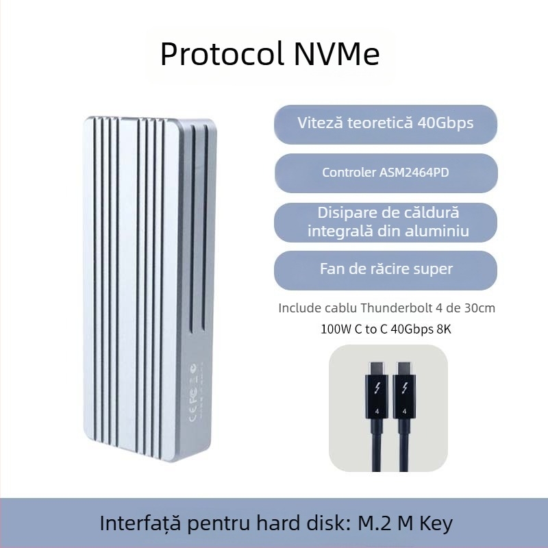 Carcasă USB4 NVMe M.2 SSD cu Thunderbolt 4, aliaj CNC aluminiu-magneziu, transfer de 40 Gbps, până la 4 TB