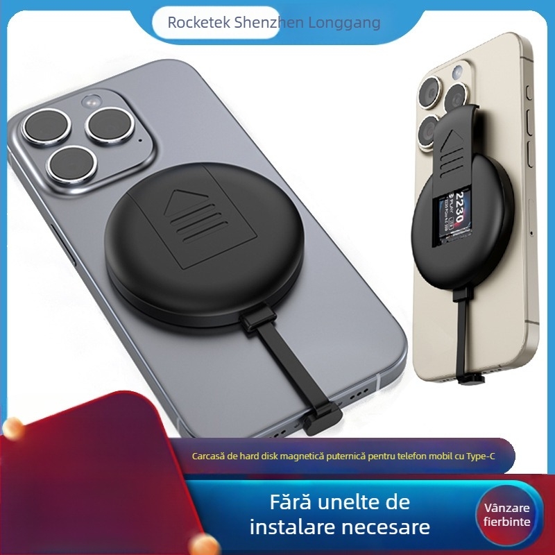 Carcasă SSD USB-C pentru M.2 NVMe & NGFF, cu magnet, până la 2TB, 10Gbps, ABS