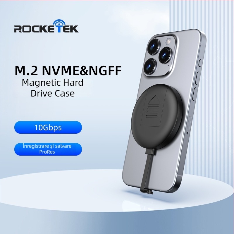 Carcasă SSD USB-C pentru M.2 NVMe & NGFF, cu magnet, până la 2TB, 10Gbps, ABS