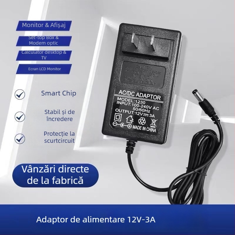 Adaptor de alimentare 12V universal (2A/2.5A/3A) pentru monitoare, afișaje LCD, hard disk-uri externe și set-top box-uri