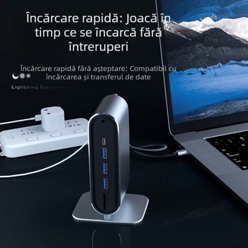Docking station Type-C 12-în-1 USB hub pentru laptop cu alimentare externă, cablu 40 cm, interfață USB-C, rată de transfer 3.2