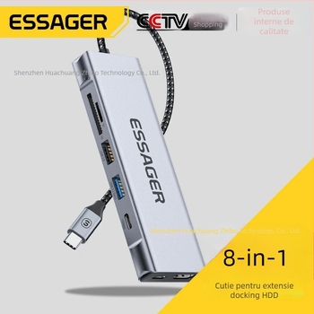 ESSAGER stație de extensie 8-in-1 cu USB HUB și carcasă M.2 SSD - USB 3.2 Gen2, 10 Gbps