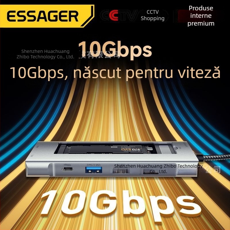 ESSAGER stație de extensie 8-in-1 cu USB HUB și carcasă M.2 SSD - USB 3.2 Gen2, 10 Gbps
