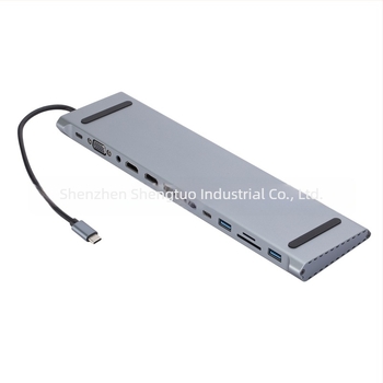 Hub de extensie Type-C și stație de docking pentru MacBook, 12 în 1 MST afișare multi-ecrane, model AP-44, 5Gbps, sursă de alimentare externă