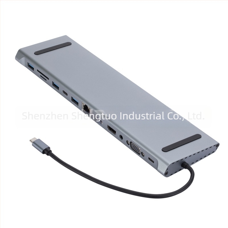 Hub de extensie Type-C și stație de docking pentru MacBook, 12 în 1 MST afișare multi-ecrane, model AP-44, 5Gbps, sursă de alimentare externă