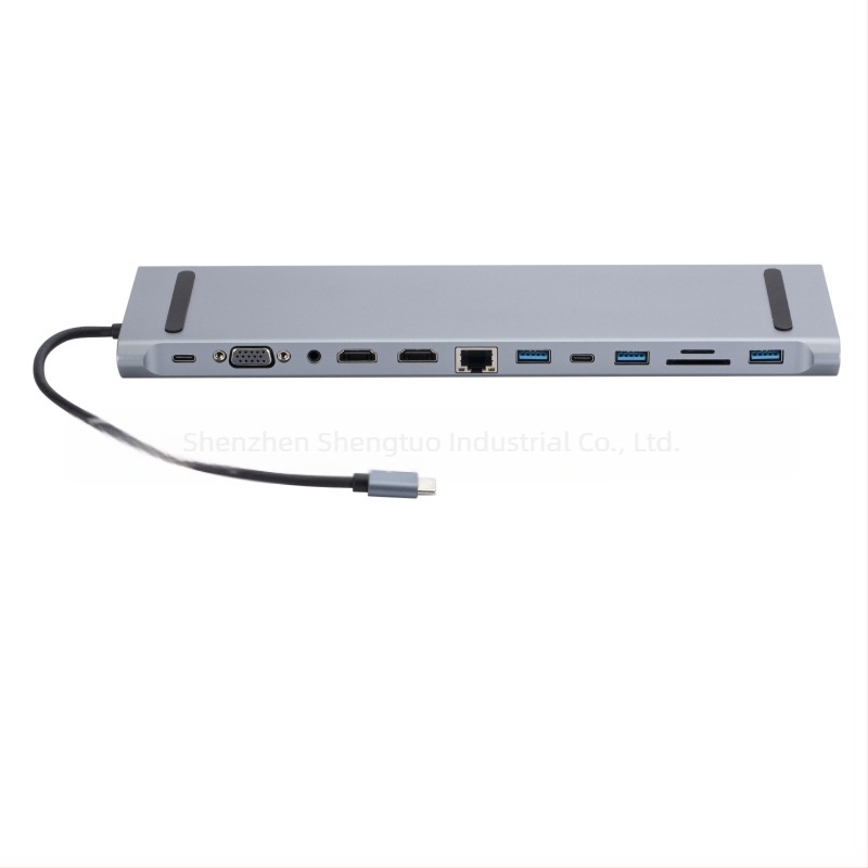 Hub de extensie Type-C și stație de docking pentru MacBook, 12 în 1 MST afișare multi-ecrane, model AP-44, 5Gbps, sursă de alimentare externă