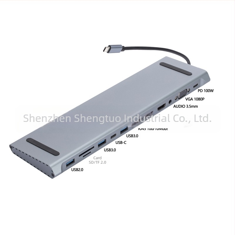 Hub de extensie Type-C și stație de docking pentru MacBook, 12 în 1 MST afișare multi-ecrane, model AP-44, 5Gbps, sursă de alimentare externă