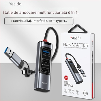 Yesido HB19 hub USB 3.0 cu 6 porturi pentru MacBook, 5.0Gbps, alimentat prin USB