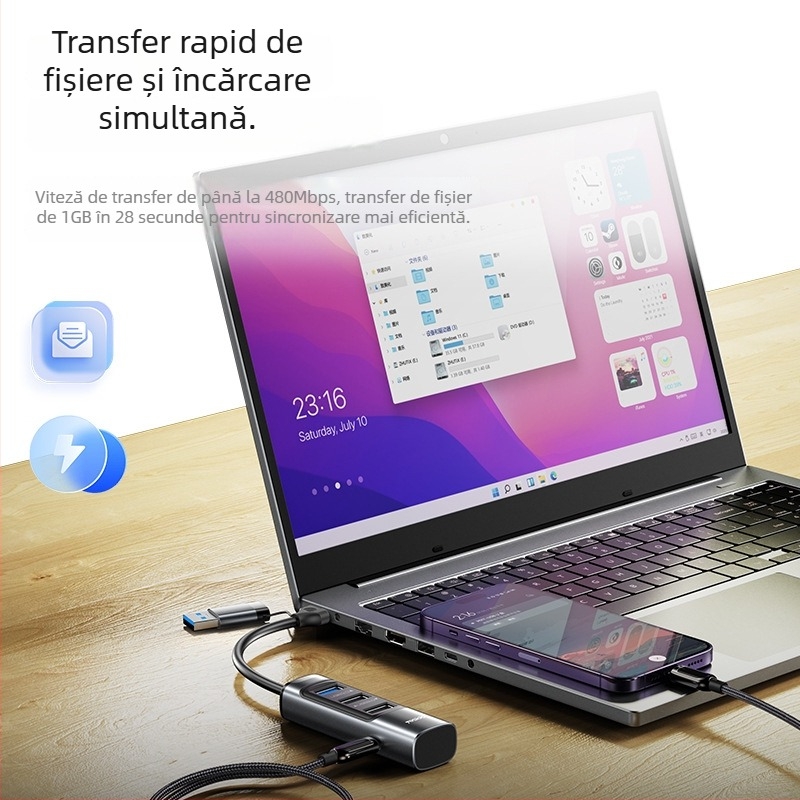 Yesido HB19 hub USB 3.0 cu 6 porturi pentru MacBook, 5.0Gbps, alimentat prin USB