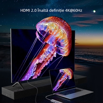 Stație docking Type-C, hub USB șase în unu, transfer 5 Gbps, interfață USB-C, până la șase porturi, fără alimentare externă