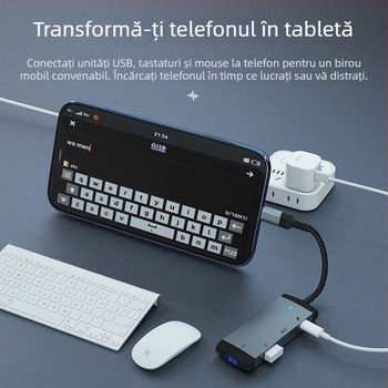 Stația de docking Lightning la USB 3.0 cu încărcare și audio, extensie 4-în-1, interfață Lightning, 480 Mbps, alimentare externă