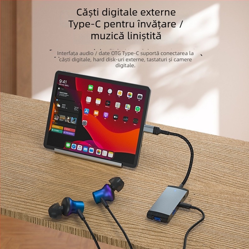 Stația de docking Lightning la USB 3.0 cu încărcare și audio, extensie 4-în-1, interfață Lightning, 480 Mbps, alimentare externă