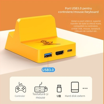 Dock de extindere pentru Nintendo Switch, hub USB-C cu 3 porturi, transfer de 5 Gbps, cablu de 150 mm, alimentare prin USB (fără sursă externă)