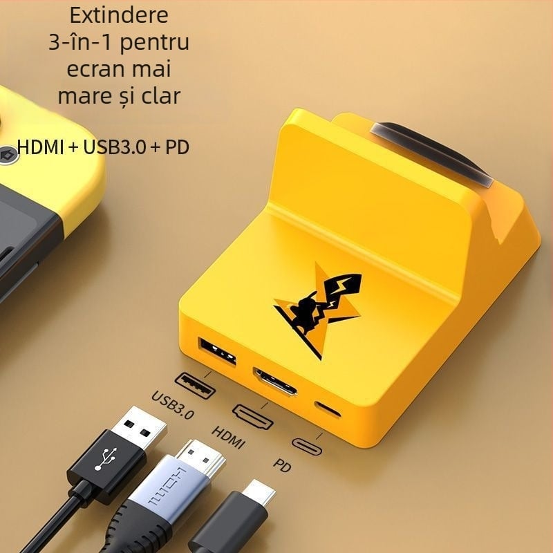 Dock de extindere pentru Nintendo Switch, hub USB-C cu 3 porturi, transfer de 5 Gbps, cablu de 150 mm, alimentare prin USB (fără sursă externă)