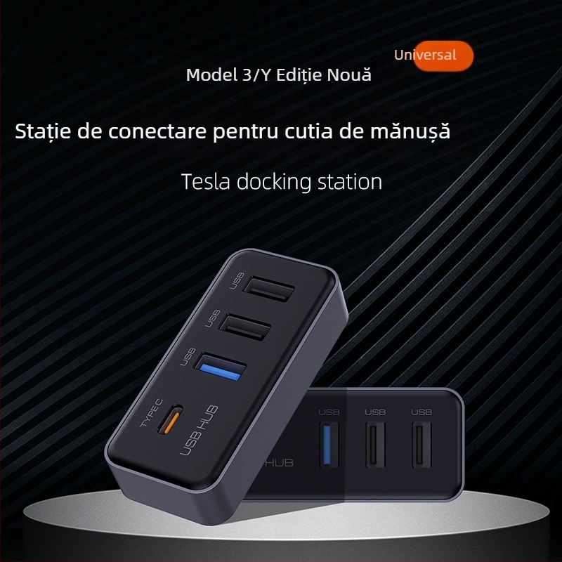 Hub USB 3.0 pentru consola centrală Tesla Model Y și Model 3 actualizat, glove box, 4 porturi USB (Model T22), fără alimentare externă