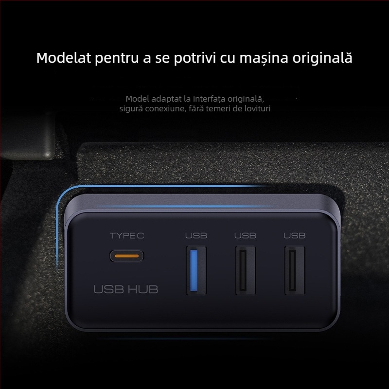 Hub USB 3.0 pentru consola centrală Tesla Model Y și Model 3 actualizat, glove box, 4 porturi USB (Model T22), fără alimentare externă