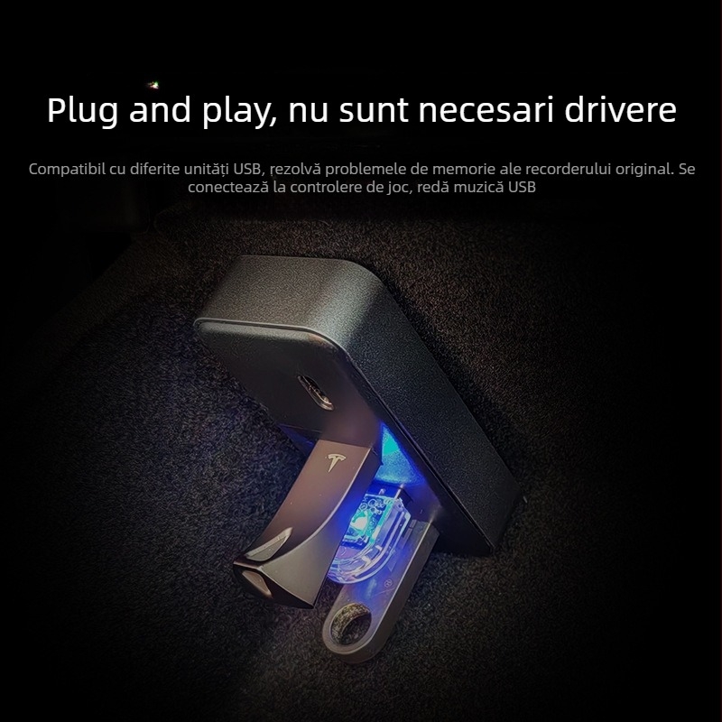 Hub USB 3.0 pentru consola centrală Tesla Model Y și Model 3 actualizat, glove box, 4 porturi USB (Model T22), fără alimentare externă