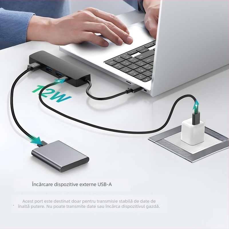 Stație de andocare USB 3.0 5 în 1 cu HDMI 4K60Hz, hub USB cu 3 porturi, cablu 0,15 m, fără alimentare externă