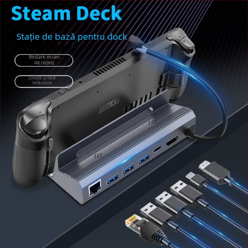 Stație docking Steam Deck 6 în 1 USB-C HDMI 4K60Hz, USB 5Gbps, alimentare externă