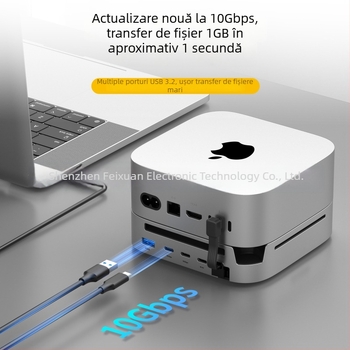 Dock Mac mini M4 cu extensie pentru hard disk extern, interfață USB-C, 10Gbps, model X0295, cu sursă de alimentare externă