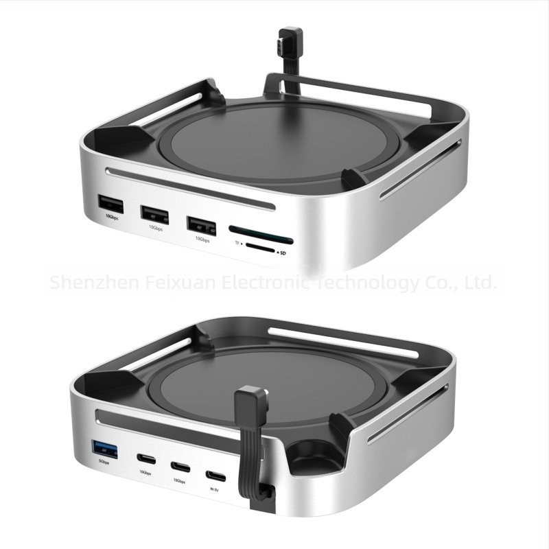 Dock Mac mini M4 cu extensie pentru hard disk extern, interfață USB-C, 10Gbps, model X0295, cu sursă de alimentare externă