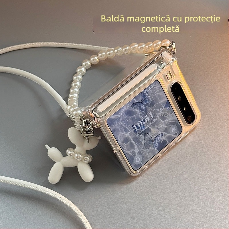 Husă Huawei PuraX - Carcasă transparentă pliabilă, cu balama magnetică și curea pentru purtare